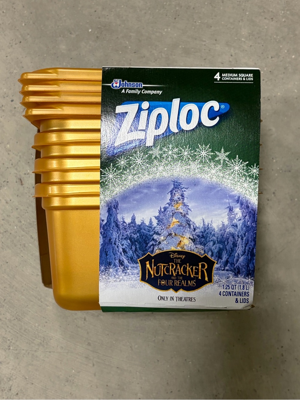 Ziploc 2018 Nutcracker Gold 4 Medium square containers NWT 1.25 qt